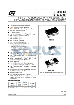 ST6230BB3 datasheet - 8-BIT OTP/EPROM MCUs WITH A/D CONVERTER, 16-BIT AUTO-RELOAD TIMER, EEPROM, SPI AND UART
