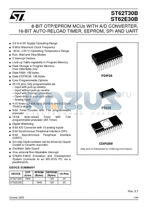 ST6230BB3/XXX datasheet - 8-BIT OTP/EPROM MCUs WITH A/D CONVERTER, 16-BIT AUTO-RELOAD TIMER, EEPROM, SPI AND UART