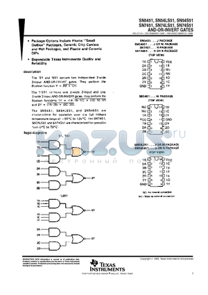 SN74LS51NSRE4 datasheet - AND-OR-INVERT GATES