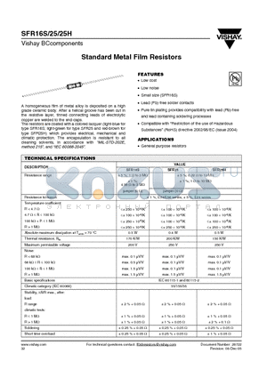 SFR25H datasheet - Standard Metal Film Resistors