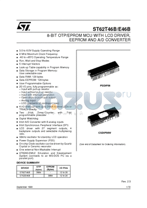 ST6246 datasheet - 8-BIT OTP/EPROM MCU WITH LCD DRIVER, EEPROM AND A/D CONVERTER