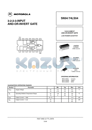 SN74LS54D datasheet - 3-2-2-3-INPUT AND-OR-INVERT GATE