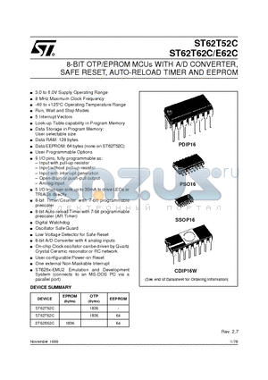 ST6252CM3 datasheet - 8-BIT OTP/EPROM MCUs WITH A/D CONVERTER, SAFE RESET, AUTO-RELOAD TIMER AND EEPROM