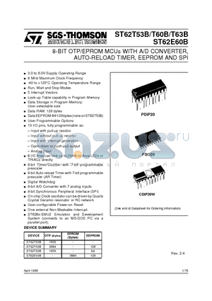 ST6253BB6 datasheet - 8-BIT OTP/EPROM MCUs WITH A/D CONVERTER, AUTO-RELOAD TIMER, EEPROM AND SPI