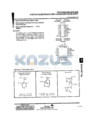 SN74LS589FN datasheet - 8-BIT SHIFT REGISTERS WITH INPUT LATCHES AND 3-STATE OUTPUT