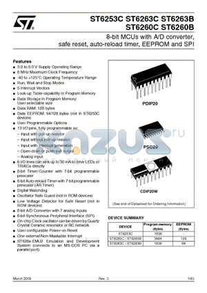 ST6253C datasheet - 8-bit MCUs with A/D converter, safe reset, auto-reload timer, EEPROM and SPI