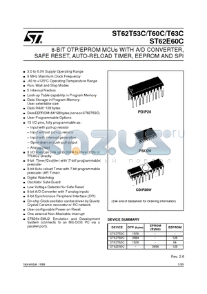 ST6253CB3 datasheet - 8-BIT OTP/EPROM MCUs WITH A/D CONVERTER, SAFE RESET, AUTO-RELOAD TIMER, EEPROM AND SPI