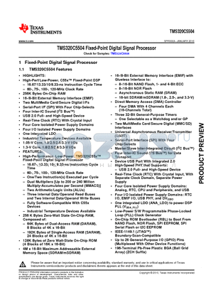 TMS320C5504 datasheet - TMS320C5504 Fixed-Point Digital Signal Processor