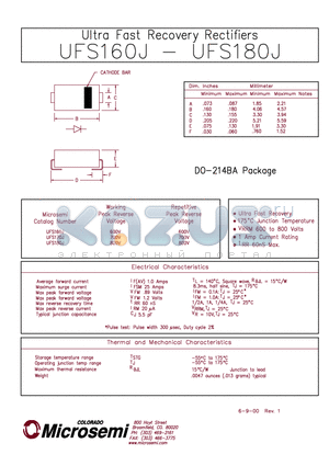 UFS160J datasheet - ULTRA FAST RECOVERY RECTIFIERS