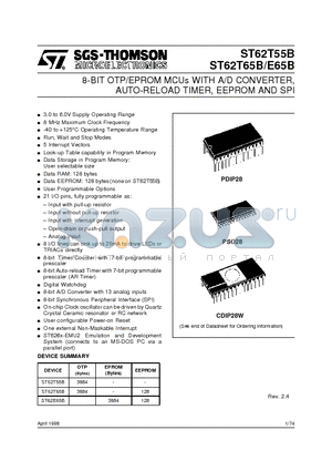 ST6255BB6 datasheet - 8-BIT OTP/EPROM MCUs WITH A/D CONVERTER, AUTO-RELOAD TIMER, EEPROM AND SPI