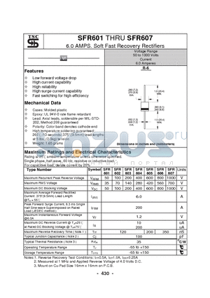 SFR601 datasheet - 6.0 AMPS. Soft Fast Recovery Rectifiers