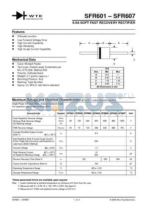 SFR602 datasheet - 6.0A SOFT FAST RECOVERY RECTIFIER