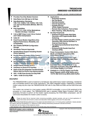 TMS320C54V90BPGE datasheet - EMBEDDED V.90 MODEM DSP