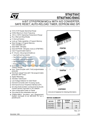 ST6255CB3 datasheet - 8-BIT OTP/EPROM MCUs WITH A/D CONVERTER, SAFE RESET, AUTO-RELOAD TIMER, EEPROM AND SPI