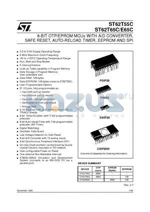 ST6255CB6 datasheet - 8-BIT OTP/EPROM MCUs WITH A/D CONVERTER, SAFE RESET, AUTO-RELOAD TIMER, EEPROM AND SPI