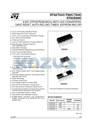 ST6260BB1/XXX datasheet - 8-BIT OTP/EPROM MCUs WITH A/D CONVERTER, SAFE RESET, AUTO-RELOAD TIMER, EEPROM AND SPI