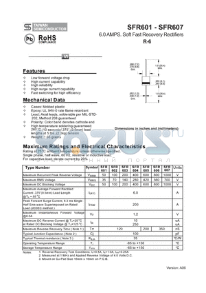 SFR607 datasheet - 6.0 AMPS. Soft Fast Recovery Rectifiers