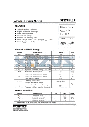 SFR9120 datasheet - Advanced Power MOSFET