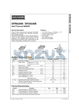 SFR9230B datasheet - 200V P-Channel MOSFET