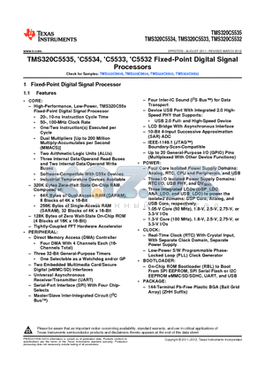 TMS320C5533AZHHA10 datasheet - TMS320C5535, C5534, C5533,C5532 FIXED-POINT DIGITAL SIGNAL PROCESSORS