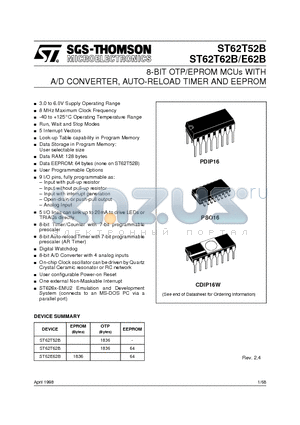 ST6262BM6 datasheet - 8-BIT OTP/EPROM MCUs WITH A/D CONVERTER, AUTO-RELOAD TIMER AND EEPROM