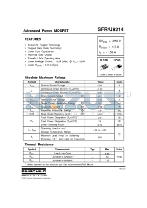 SFRU9214 datasheet - Advanced Power MOSFET
