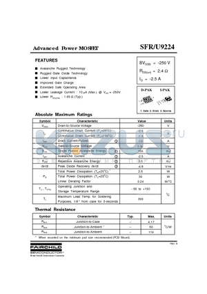 SFRU9224 datasheet - Advanced Power MOSFET