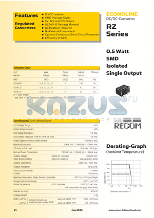 RZ-0515S datasheet - 0.5 Watt SMD Isolated Single Output