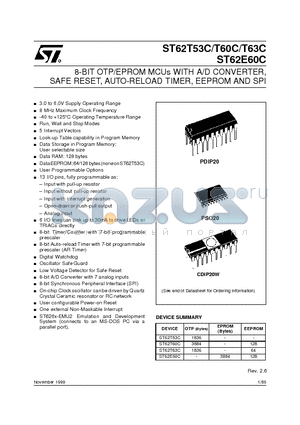 ST6263BM6 datasheet - 8-BIT OTP/EPROM MCUs WITH A/D CONVERTER, SAFE RESET, AUTO-RELOAD TIMER, EEPROM AND SPI