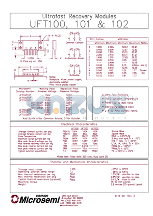 UFT10150 datasheet - ULTRA FAST RECOVERY MODULES