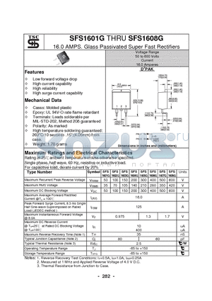 SFS1601G datasheet - 16.0 AMPS. Glass Passivated Super Fast Rectifiers