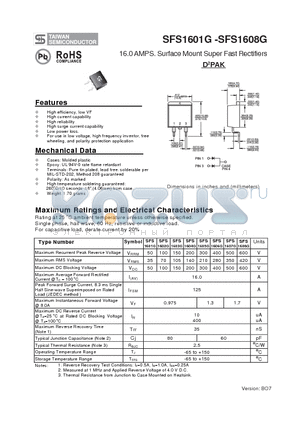 SFS1601G datasheet - 16.0 AMPS. Surface Mount Super Fast Rectifiers