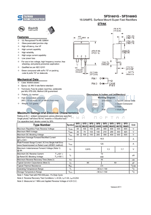 SFS1601G datasheet - 16.0AMPS. Surface Mount Super Fast Rectifiers