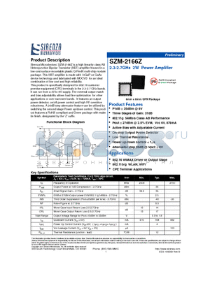 SZM-2166Z-EVB1 datasheet - 2.3-2.7GHz 2W Power Amplifier