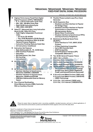 TMS320C6202GJLA200 datasheet - FIXED-POINT DIGITAL SIGNAL PROCESSORS