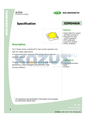 SZM04A0A datasheet - Z Power LED - Super high Flux output and high Luminance