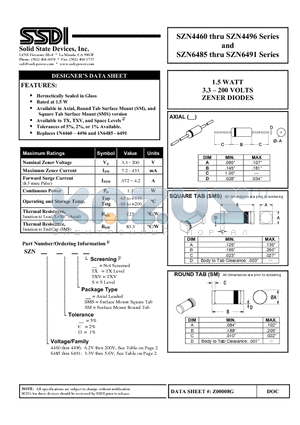 SZN4466 datasheet - 3.3  200 VOLTS ZENER DIODES