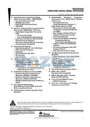 TMS320C6205GHKA200 datasheet - FIXED-POINT DIGITAL SIGNAL PROCESSOR