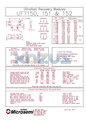 UFT15020 datasheet - ULTRA FAST RECOVERY MODULES