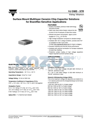 VJ0805Y153 datasheet - Surface Mount Multilayer Ceramic Chip Capacitor Solutions for Boardflex Sensitive Applications
