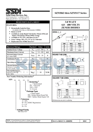 SZN5084 datasheet - 6.8  400 VOLTS ZENER DIODES