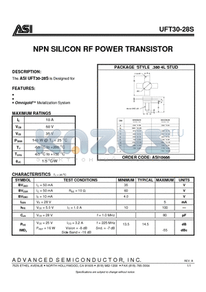 UFT30-28S datasheet - NPN SILICON RF POWER TRANSISTOR