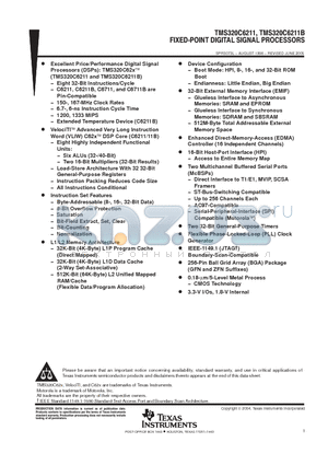 TMS320C6211GLW167 datasheet - FIXED-POINT DIGITAL SIGNAL PROCESSORS