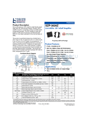 SZP-3026Z datasheet - 3.0-3.8GHz 2W InGaP Amplifier