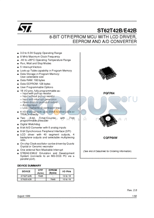 ST62E42B datasheet - 8-BIT OTP/EPROM MCU WITH LCD DRIVER, EEPROM AND A/D CONVERTER