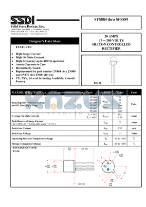 SFS886 datasheet - 20 AMPS 15 - 200 VOLTS SILICON CONTROLLED  RECTIFIER