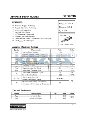 SFS9530 datasheet - Advanced Power MOSFET