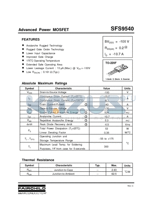 SFS9540 datasheet - Advanced Power MOSFET