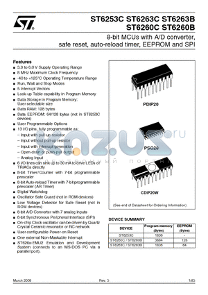 ST62E60CF1 datasheet - 8-bit MCUs with A/D converter, safe reset, auto-reload timer, EEPROM and SPI