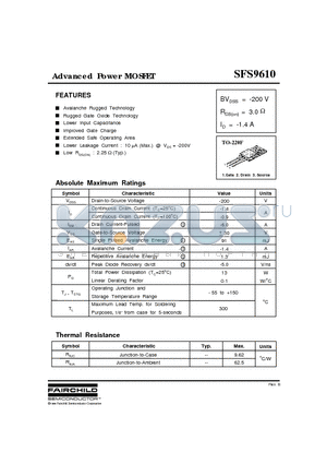 SFS9610 datasheet - Advanced Power MOSFET